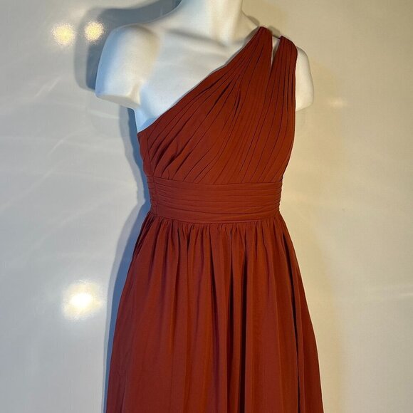 Azazie SZ A2 Rust one shoulder grecian style Formal Bridesmaid Prom Mother MOB - Picture 1 of 9